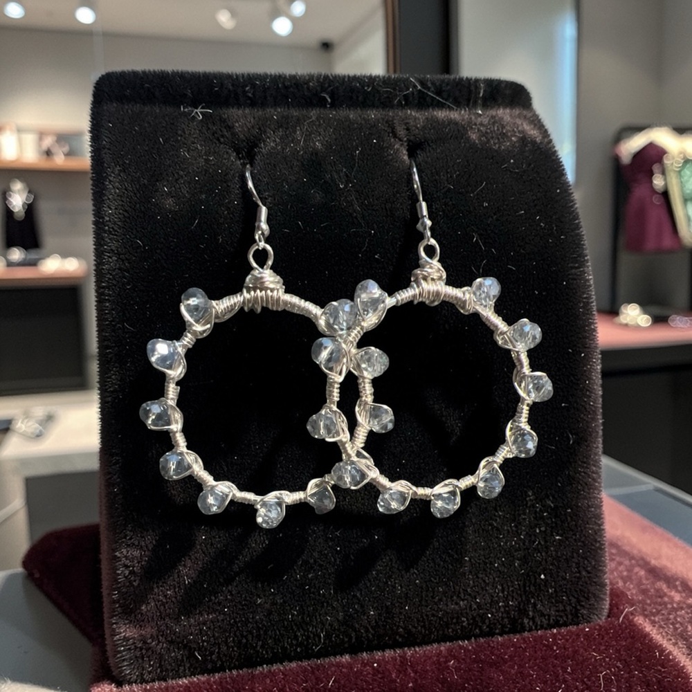 Smokey Clear Crystal Silver Hoops